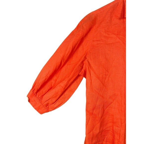 Lauren Ralph Lauren Women Linen Puff-Sleeve Blouse Sz Small Sunset Orange Casual - Picture 6 of 8